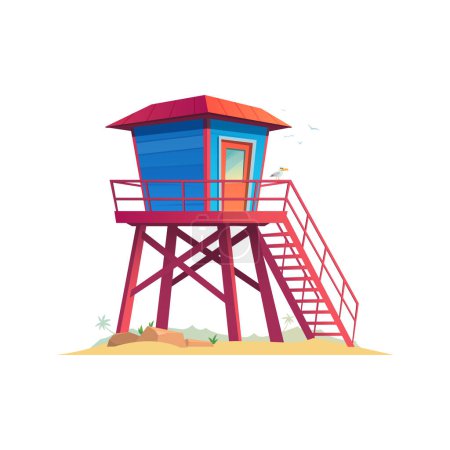 Ilustración de Casa de salvavidas de verano en la playa de arena. Aislado sobre fondo blanco. Dibujos animados vector ilustración - Imagen libre de derechos