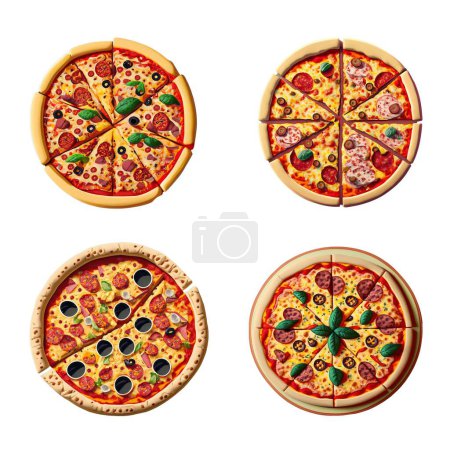 Téléchargez les illustrations : Ensemble d'icônes de pizza isolées sur fond blanc - en licence libre de droit