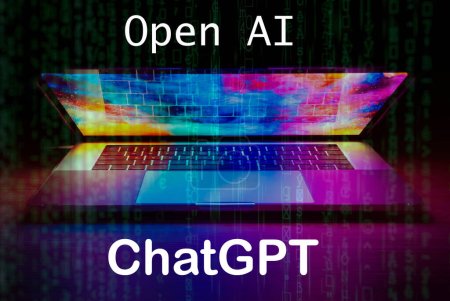 Photo for Laptop screen open ai and ChatGPT matrix code - Royalty Free Image