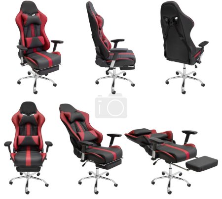 Computer gaming chair with adjustment. Isolated from the background. View from different sides