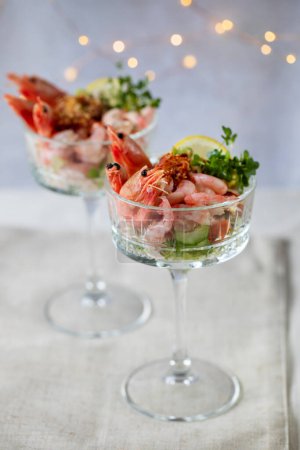 Classic prawn cocktail in the glass