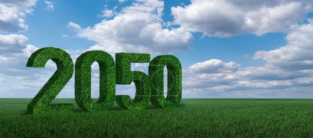 Numbers 2050 from grass. A symbol of sustainable development and full transition to renewable energy by 2050 year. 