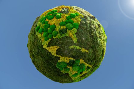 Grüner Planet Erde aus natürlichem Moos. Symbol für nachhaltige Entwicklung und erneuerbare Energien 