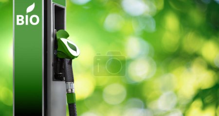 Biofuel filling station on a green background