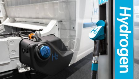 Self service hydrogen filling station on a background of truck. High quality photo