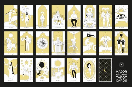 22 Hauptbögen des Tarot in vollem, stilisiertem und vereinfachtem Design. JPG-Abbildungen in hoher Auflösung