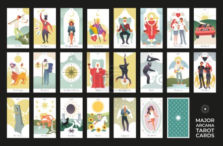 22 Major arcana of the tarot in full, stylized and simplified design. JPG illustrations in high resolution