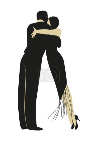 Téléchargez les illustrations : Couple romantique portant des vêtements élégants dansant tango ou musique latine isolé sur fond blanc - en licence libre de droit