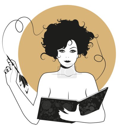 Retro Inspired Vector Illustration of a Young Woman Embodying Literary Inspiration, Isolated on White Background. Image symbolique de Calliope, Muse de la poésie épique et de l'éloquence.