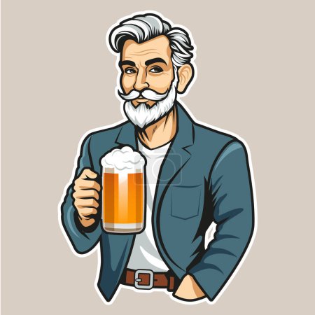 Vintage homme barbu de style rétro attrapant une tasse de bière