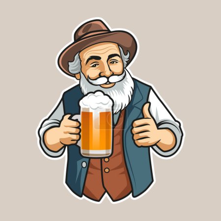 Vintage-Retro-Stil bärtigen reifen Mann mit Hut ergreift einen Becher Bier