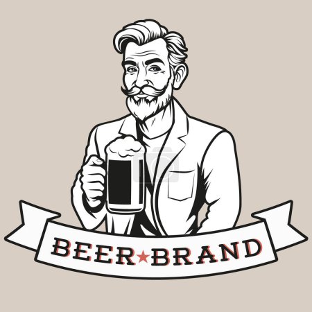 Vintage-Retro-Stil bärtiger Mann greift nach einem Becher Bier