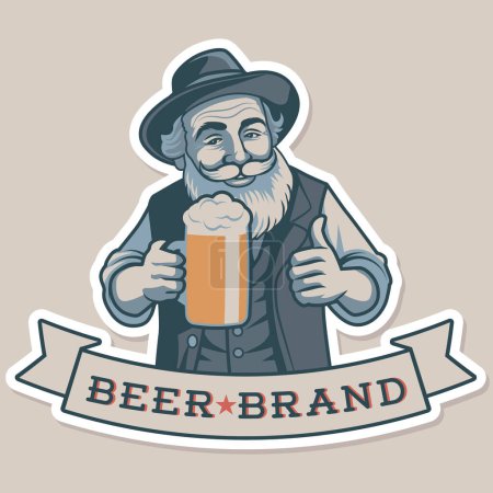 Vintage style rétro barbu homme mature portant chapeau saisir une tasse de bière