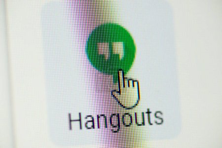 Photo for Macro photo of Google Hangouts icon on computer screen. Chernihiv, Ukraine - January 15, 2022 - Royalty Free Image