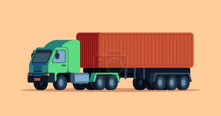 Téléchargez les illustrations : Vecteur mignon de camion de conteneur plat - en licence libre de droit