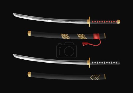 Illustration for Set Of Realistic Katana Japanese Sword - Royalty Free Image