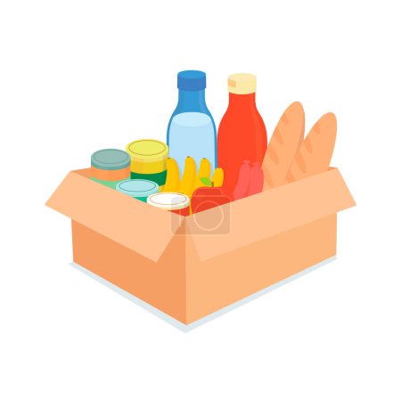 Donación alimentos caja diseño vector plano moderno aislado ilustración