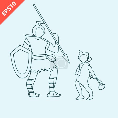 Téléchargez les illustrations : Hand drawn David versus Goliath cartoon design vector flat modern isolated illustration - en licence libre de droit