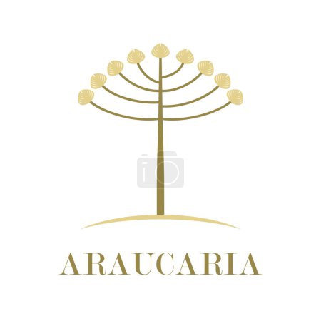 Ilustración de Araucaria árbol logo diseño vector plano moderno aislado sobre fondo blanco - Imagen libre de derechos