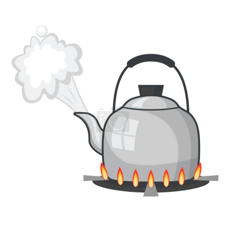 Wasserkocher mit kochendem Wasser auf Gas Küche Design Vektor flach moderne isolierte Illustration