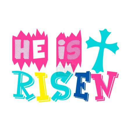 Illustration for He is risen   typographic vector design, isolated text, lettering composition - Royalty Free Image