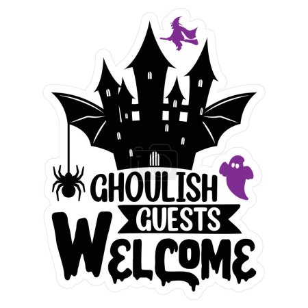 Illustration for Ghoulish guests welcome  typographic vector design, isolated text, lettering composition - Royalty Free Image