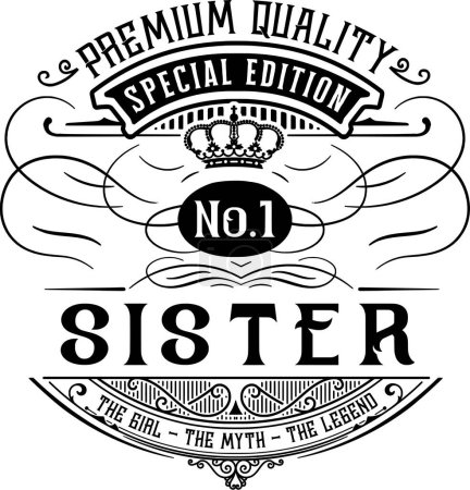 Ilustración de Hermana diseño de vectores tipográficos, texto aislado, composición de letras - Imagen libre de derechos