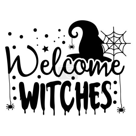 Ilustración de Diseño vectorial tipográfico de brujas de bienvenida, texto aislado, composición de letras - Imagen libre de derechos