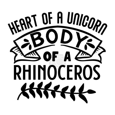 Ilustración de Corazón de un cuerpo unicornio de diseño vectorial tipográfico rinoceronte, texto aislado, composición de letras - Imagen libre de derechos
