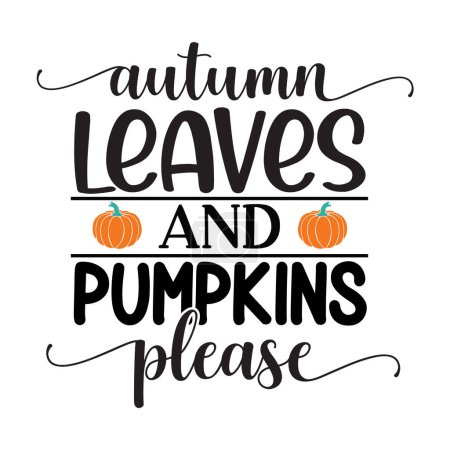 Ilustración de Hojas de otoño amd calabazas por favor diseño vectorial tipográfico, texto aislado, composición de letras - Imagen libre de derechos
