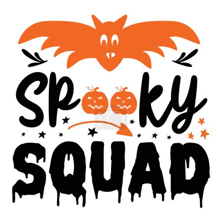 Téléchargez les illustrations : Spooky squad typographic vector design, texte isolé, composition de lettrage - en licence libre de droit