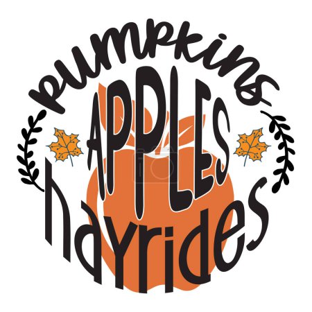 Illustration for Pumpkins apples hayrides  typographic vector design, isolated text, lettering composition - Royalty Free Image