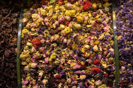 Photo for Market with different types of   tea , herbs, plants and dried flowers - Royalty Free Image