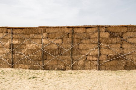 Photo for Hay bales stacks outdoors - Royalty Free Image