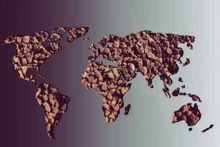 Téléchargez les photos : Carte du monde grossièrement esquissée avec des garnitures de gravier de pierre - en image libre de droit