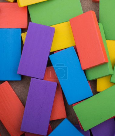 Photo for Wooden blocks of various color randomly scattered - Royalty Free Image