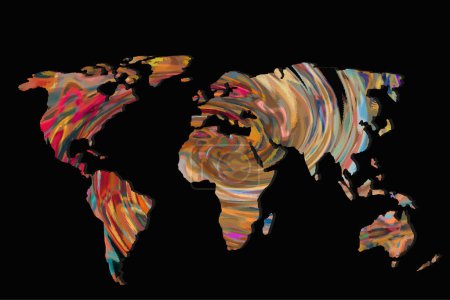 Foto de Mapa del mundo esbozado con patrones de fondo coloridos - Imagen libre de derechos