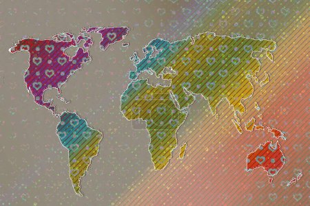 Téléchargez les photos : Carte du monde avec motif coeur. La Terre avec les continents. Carte d'Europe et d'Amérique, d'Asie et d'Australie. Modèle de carte de la Terre plane pour le modèle de site Web, rapport anual, inphographie. - en image libre de droit