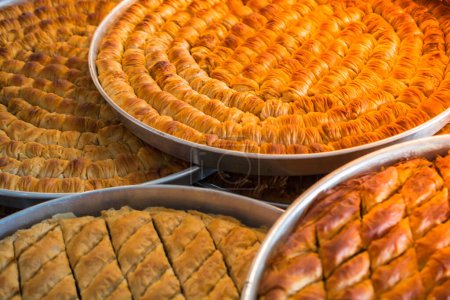 Photo for Traditional Turkish dessert Baklava in tray from Istanbul Turkey - Royalty Free Image