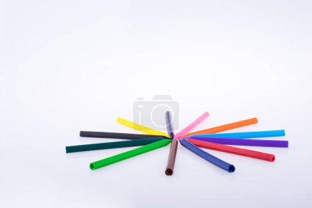 Photo for Color pen arranged on a circular form on a white background - Royalty Free Image