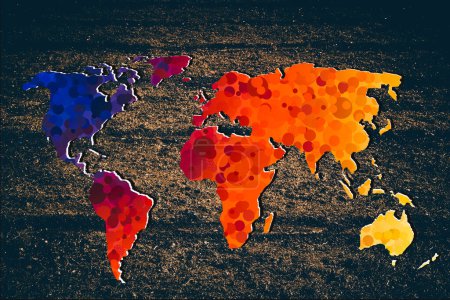 Foto de Mapa del mundo esbozado con patrones de fondo coloridos - Imagen libre de derechos