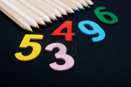 Photo for Math Numbers color  pencils.  mathematics learning teach concept. - Royalty Free Image