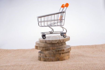 Photo for Shopping cart placed  on canvas background - Royalty Free Image