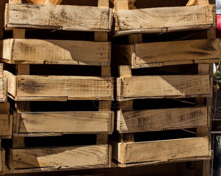 Photo for Wooden empty crate box for sale in a market - Royalty Free Image