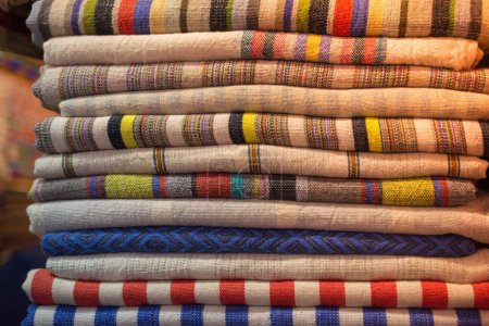 Photo for Pile of Turkish Bath Towels known as Hamam Pestemal loinclothes - Royalty Free Image