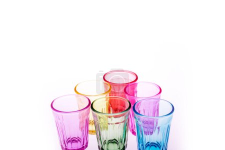 Photo for Colorful drinking glasses on white background - Royalty Free Image