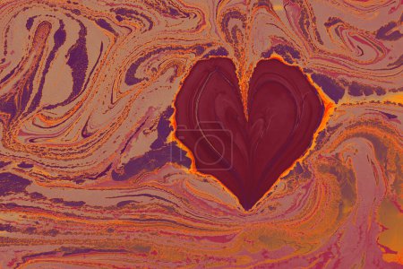 Photo for Ebru  marbling  background with heart shape. - Royalty Free Image