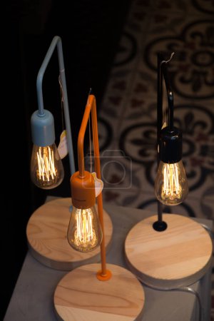 Photo for Decorative  style filament light bulbs in view - Royalty Free Image