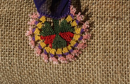 Foto de Colorido bordado de aguja floral como fondo - Imagen libre de derechos