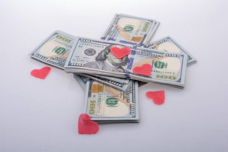 Photo for Red hearts and banknote bundle of US dollar - Royalty Free Image
